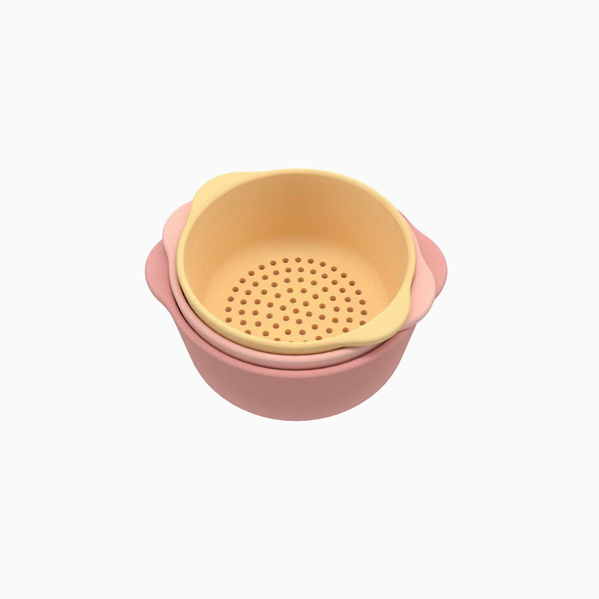 Sensorik Schalen-Set Coral/Yellow aus lebensmittelechtem Silikon für spielerisches Lernen bei Kindern ab 6 Monaten