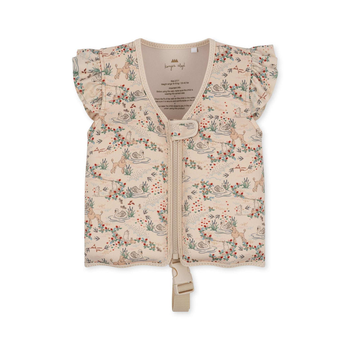 Kinder Schwimmweste Mizumi mit Blumen- und Schwanenmuster, Neopren, sicherer Verschluss und Sicherheitsgurt