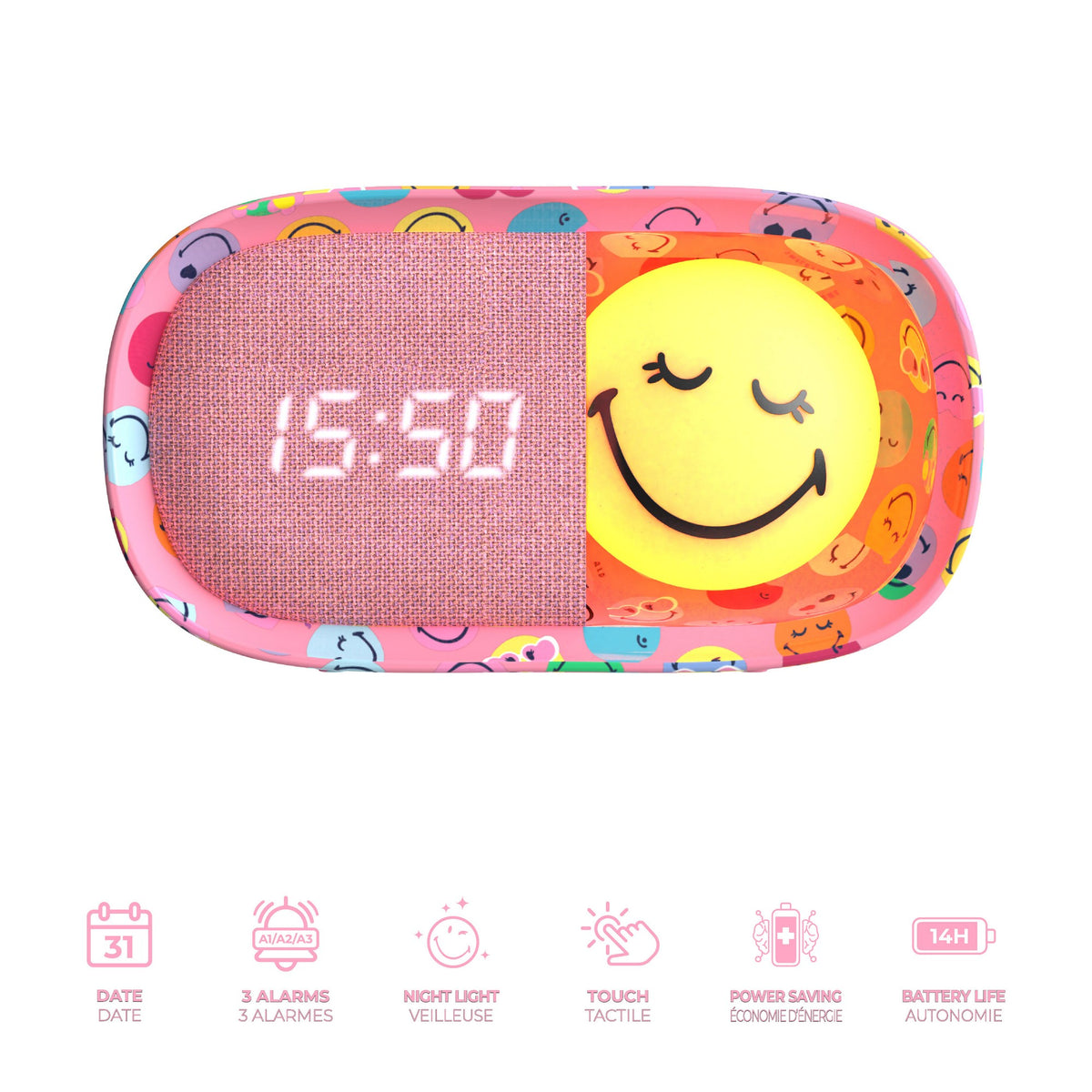 Dreamy Clock Smiley - Wecker und Nachtlicht Rosa