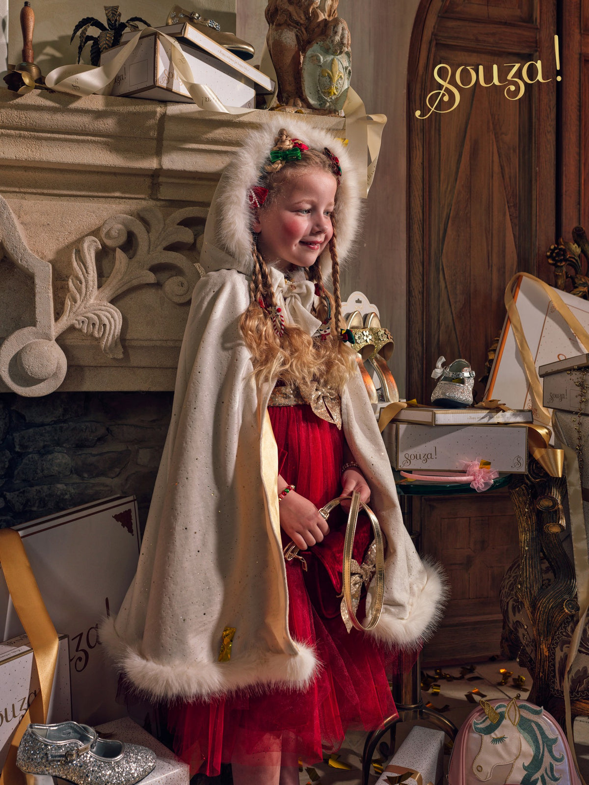 Kinderkostüm weiße Winterprinzessin Cape Eirwen 5-7Jahre