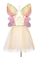 Kleid & Flügel Valerie Feenkostüm für 8-10 Jahre mit glitzernden Pailletten und märchenhaften Farben