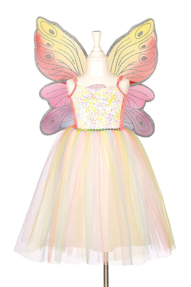 Kleid & Flügel Valerie Feenkostüm für 8-10 Jahre mit glitzernden Pailletten und märchenhaften Farben