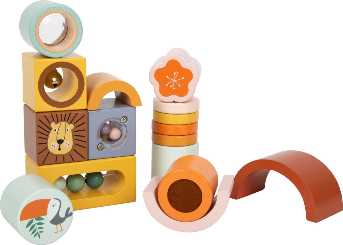 Bunte Entdeckerbausteine Safari aus Holz und Kunststoff für Kinder ab 12 Monate
