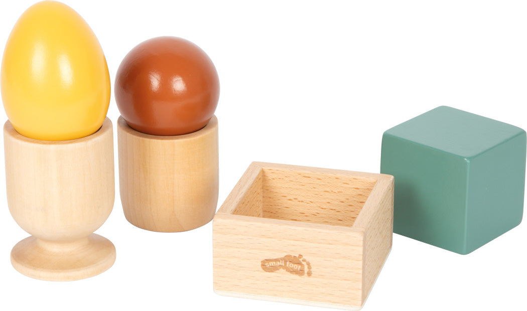Montessori Sortierspiel mit Kugel, Würfel und Ei