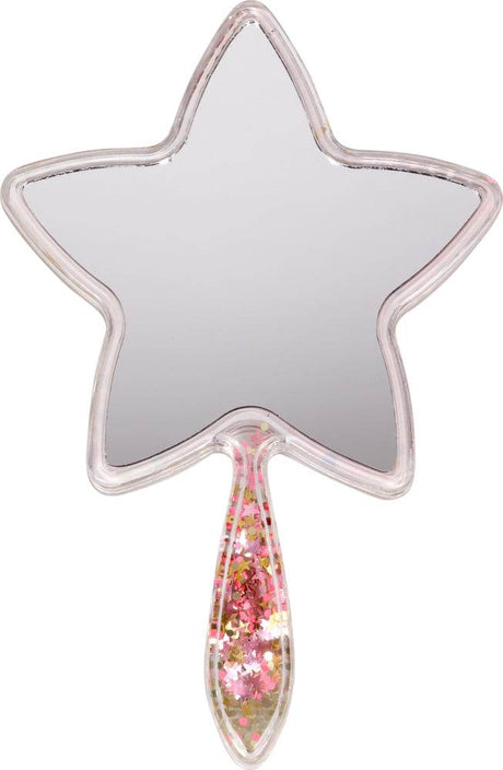 Handspiegel-Prinzessin Sternförmiger Kinderhandspiegel mit funkelndem Glitter und goldener Fassung, 13x19 cm, Kunststoff und Glas