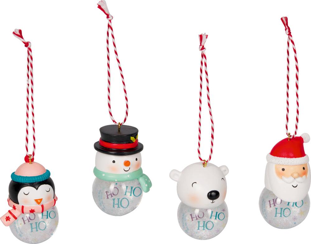 Schneekugel-Anhänger - Wintertiere im Weihnachtswald