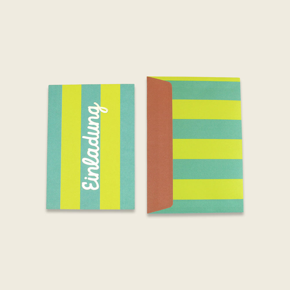 Einladungsset mit Goldfolie Stripes/ mint/gelb