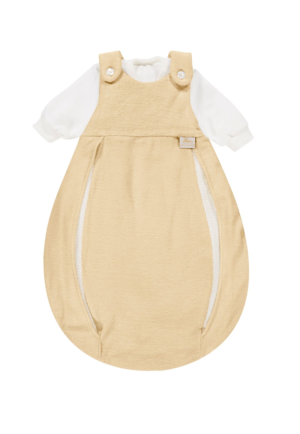 Beiger Baby-Mäxchen mit Belüftungssystem Schlafsack Größe 74 aus atmungsaktiven hochwertigen Materialien