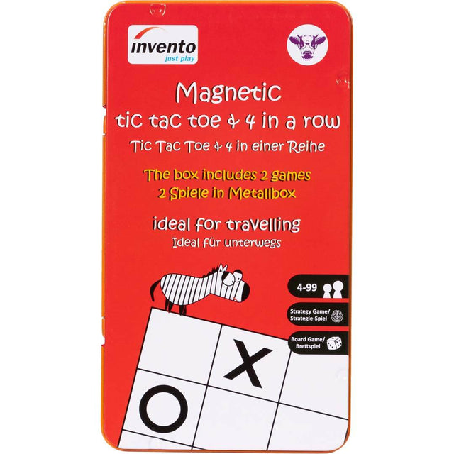 Magnetspiel Tic Tac Toe und 4 gewinnt in hochwertiger Metalldose für 2 Spieler, mobiler Strategiespaß mit magnetischen Spielsteinen