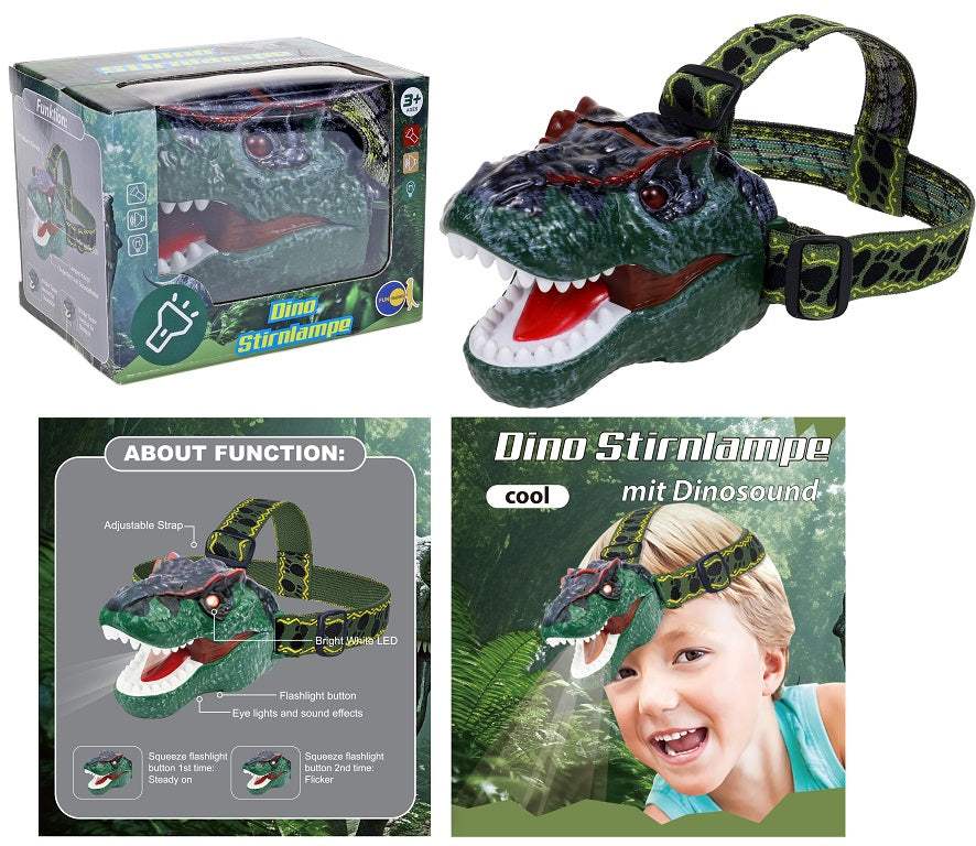 Dino-Stirnlampe mit Sound