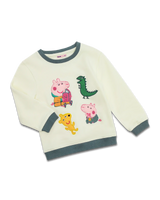 Peppa Wutz Sweater in Beige mit Peppa und George Pig aus 100% Bio-Baumwolle, Größe 92, nachhaltig und kuschelig