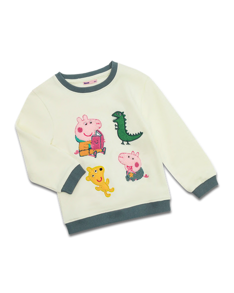Peppa Wutz Sweater in Beige mit Peppa und George Pig aus 100% Bio-Baumwolle, Größe 92, nachhaltig und kuschelig