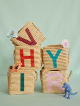 Raffia Square Basket with painted Letter X
