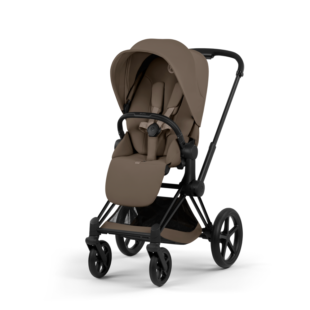 PRIAM Comfort Matt Black incl. Babywanne, Sitzeinheit, Sitzbezug Coconut Brown
