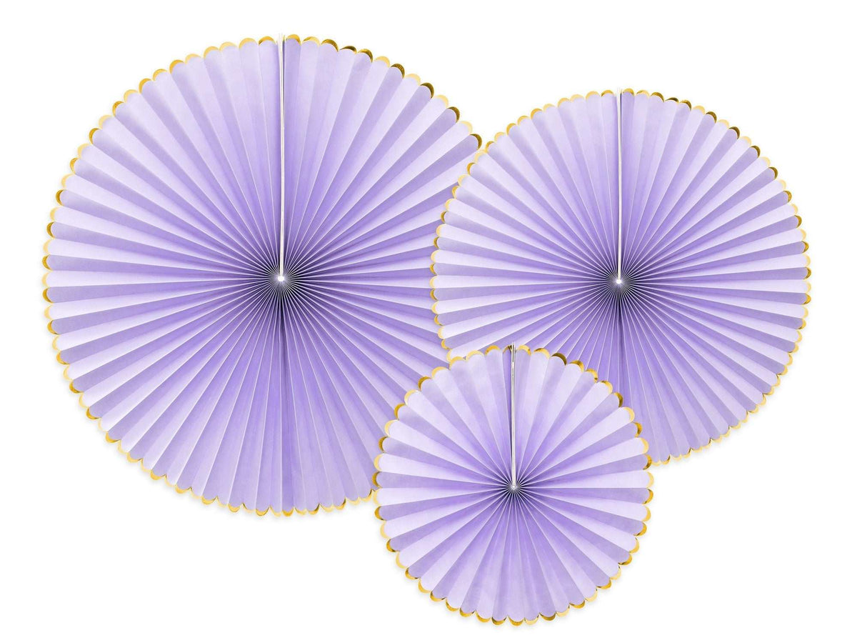 Decorative Rosetten light lavender with gold trim in three sizes for festive home decor